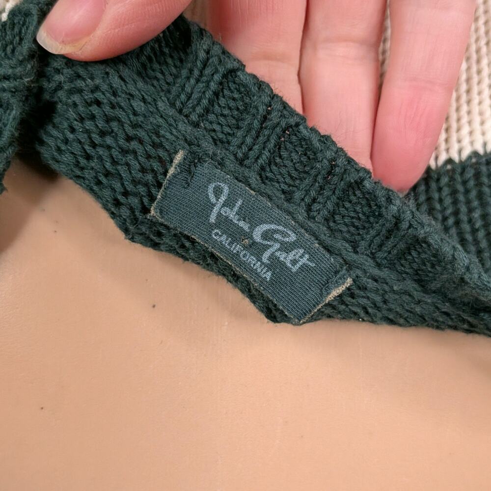 John Galt Brianna Forest Green Ivory Chunky Stripe Coastal Preppy Sweater SZ L - Picture 8 of 9